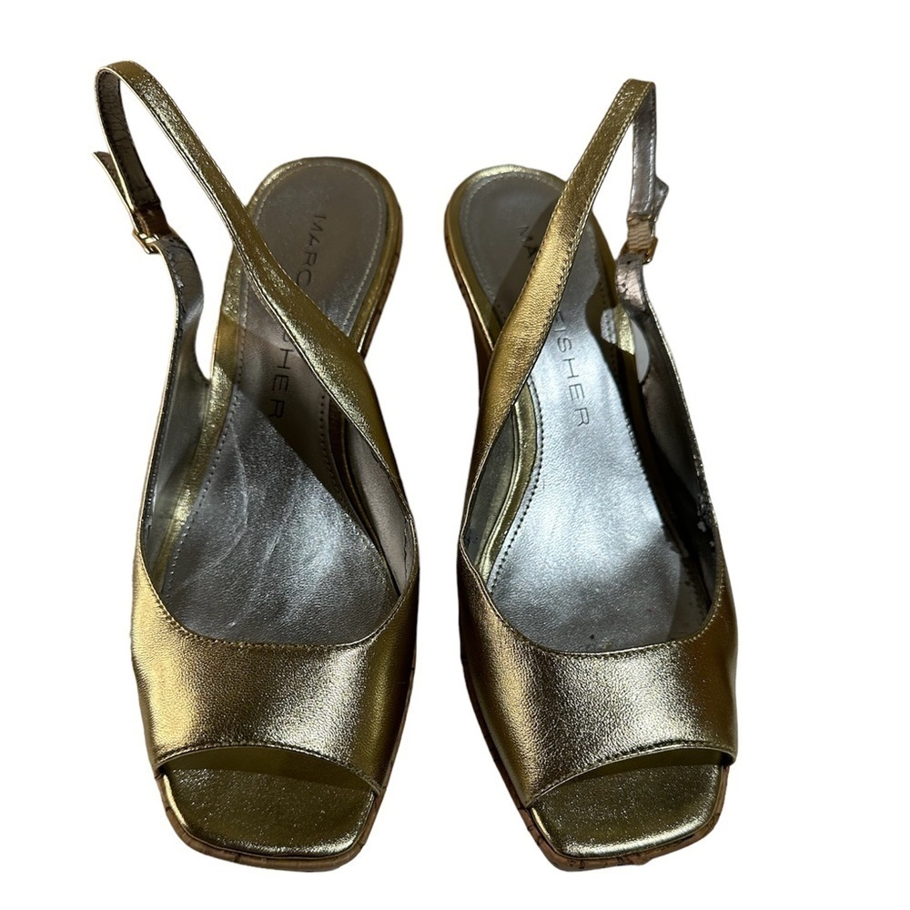 💙3/$20 Marc Fisher gold leather sling back wedges size 7.5